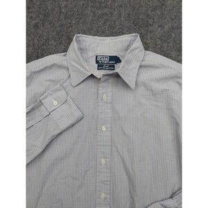 Polo Ralph Lauren Shirt Mens 17-34 Blue Plaid Lowell Button Up Long Sleeve Dress